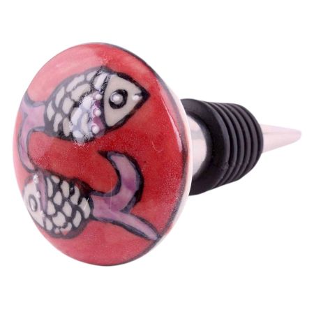 Peach Fish Flat Ceramic Wine Bottle Stopper